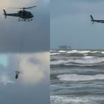 Operação no Atlântico: Kitesurfista é resgatado de helicóptero próximo a plataforma em Aracaju