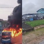 Ônibus de turismo é destruído por incêndio às margens da BR-101 no Grande Recife